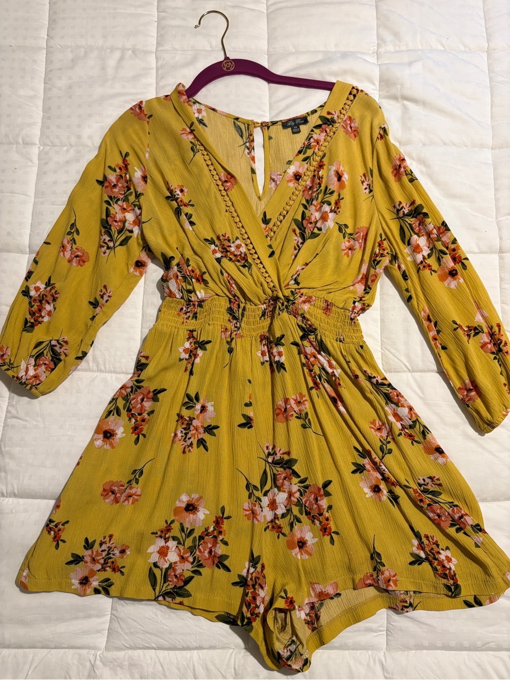 Floral Mustard Wrap-Front Romper Dress - Women